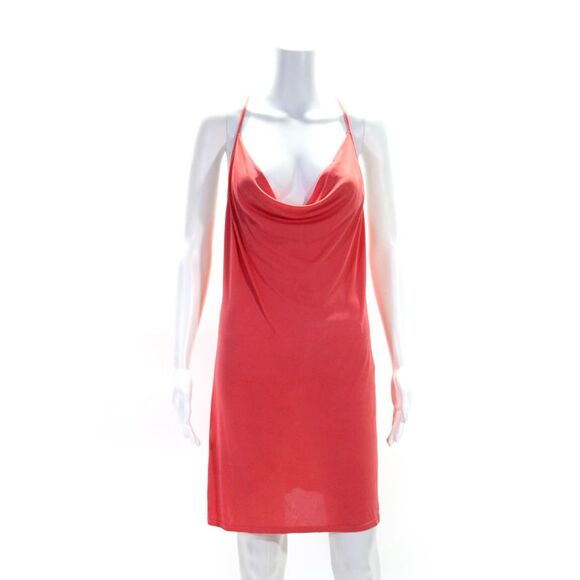 Cia Maritima Womens O Ring Racerback Cowl Neck Sheath Dress Coral Pink Large - Picture 1 of 6